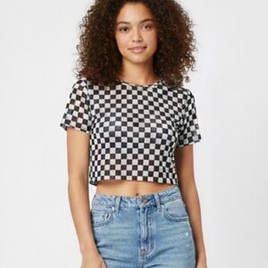 H&M Black and White Checkered Crop Top
